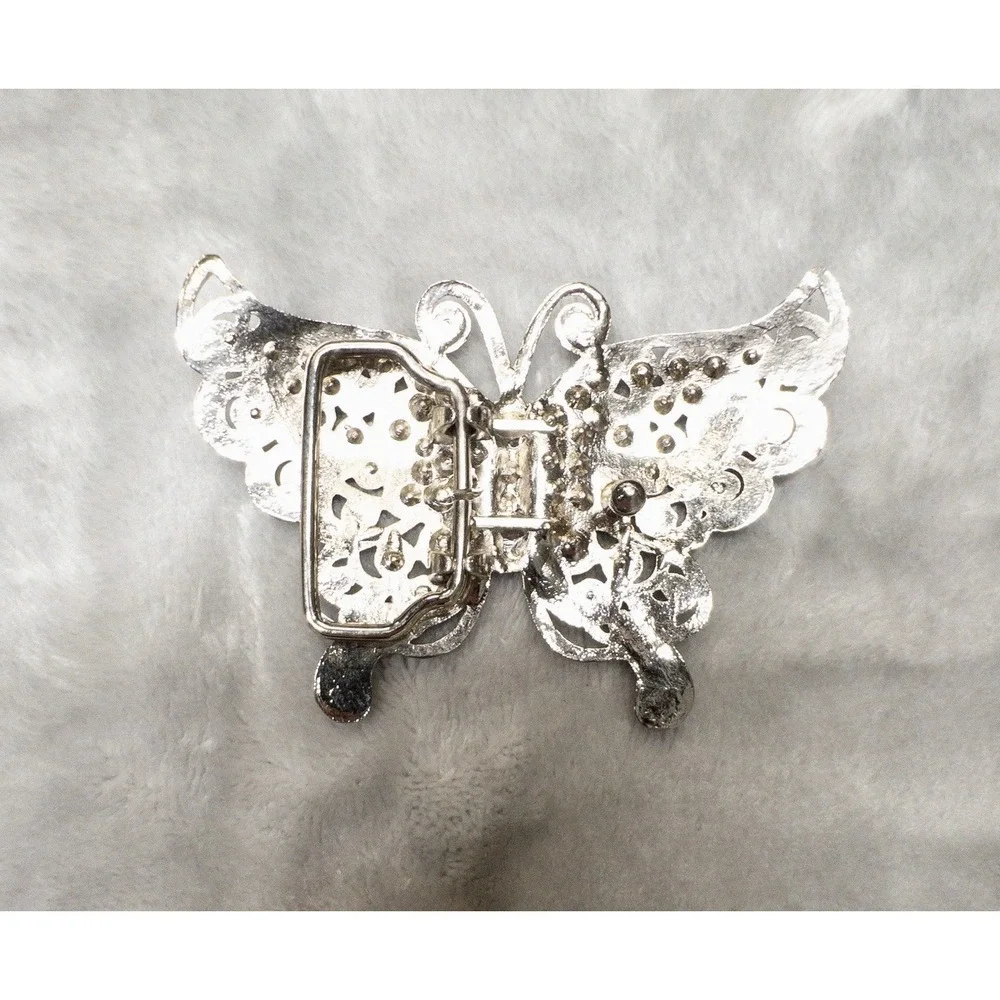 Silver Jeweled Butterfly Belt Buckle Western Boho 3